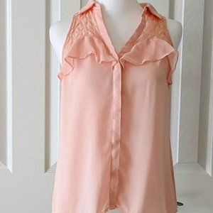 CANDIES Women's Sleeveless Lace Ruffle Blouse Top  Size S  Peach NWOT
